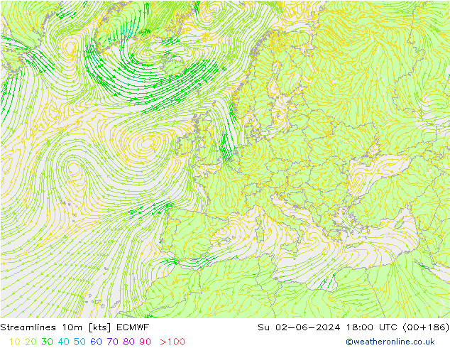 Stromlinien 10m ECMWF So 02.06.2024 18 UTC