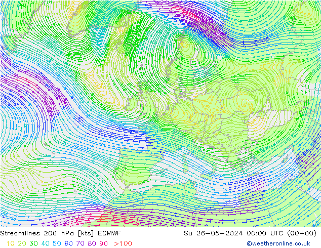 ветер 200 гПа ECMWF Вс 26.05.2024 00 UTC