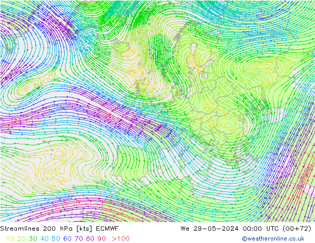 Linha de corrente 200 hPa ECMWF Qua 29.05.2024 00 UTC