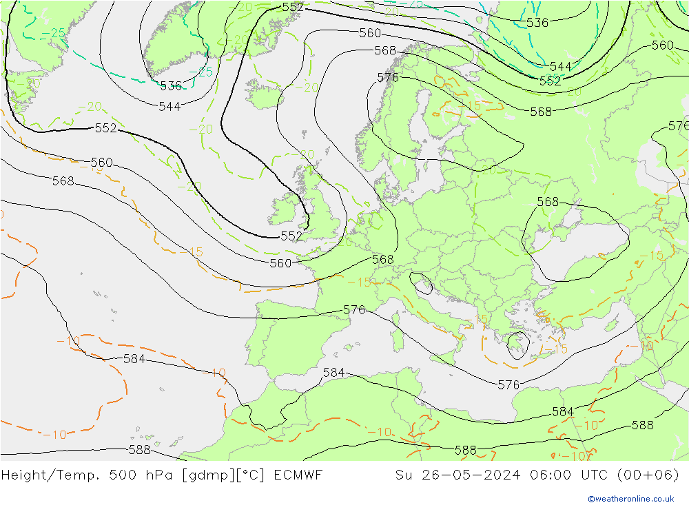 Height/Temp. 500 hPa ECMWF Su 26.05.2024 06 UTC