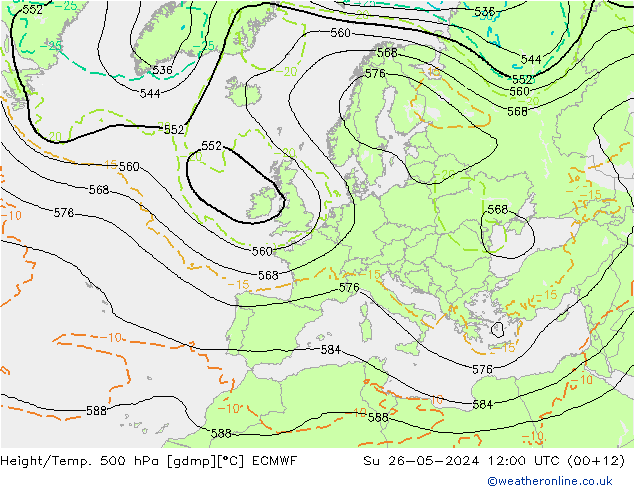 Z500/Yağmur (+YB)/Z850 ECMWF Paz 26.05.2024 12 UTC