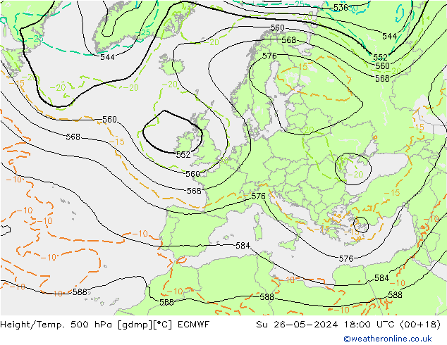 Z500/Rain (+SLP)/Z850 ECMWF Su 26.05.2024 18 UTC