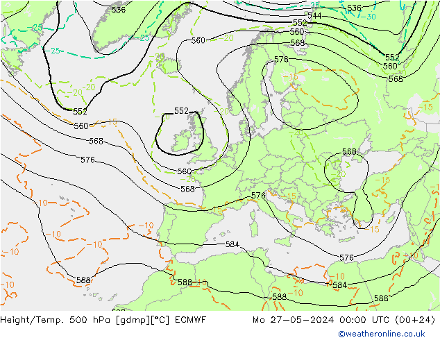 Z500/Rain (+SLP)/Z850 ECMWF Seg 27.05.2024 00 UTC