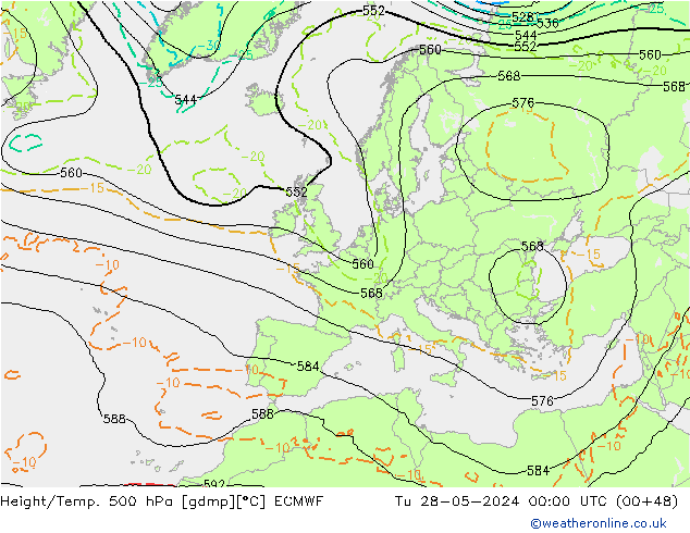 Z500/Rain (+SLP)/Z850 ECMWF Ter 28.05.2024 00 UTC