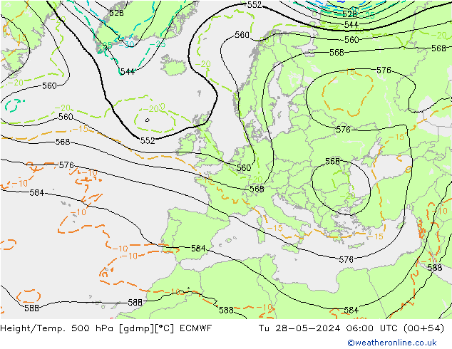 Z500/Rain (+SLP)/Z850 ECMWF Di 28.05.2024 06 UTC