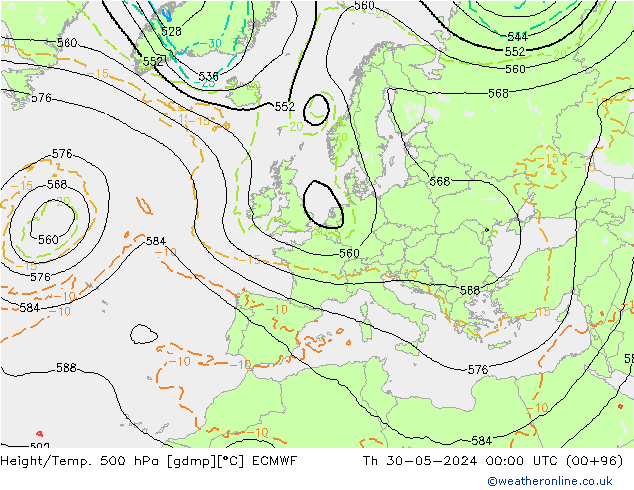 Z500/Rain (+SLP)/Z850 ECMWF  30.05.2024 00 UTC