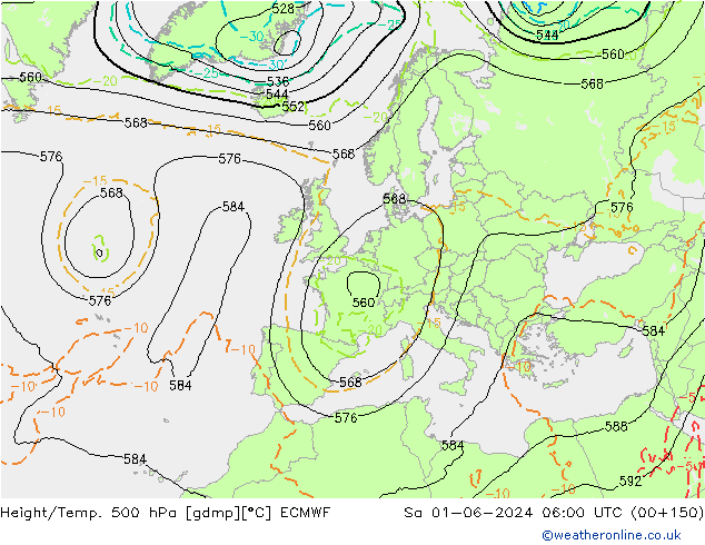 Height/Temp. 500 гПа ECMWF сб 01.06.2024 06 UTC