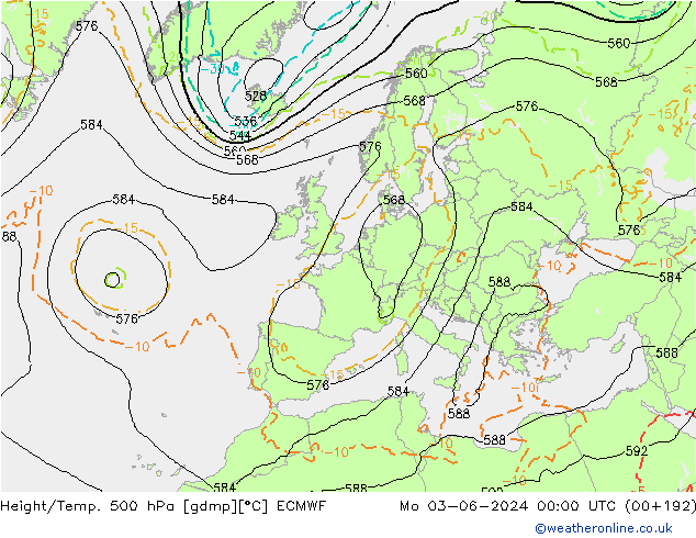 Z500/Rain (+SLP)/Z850 ECMWF  03.06.2024 00 UTC