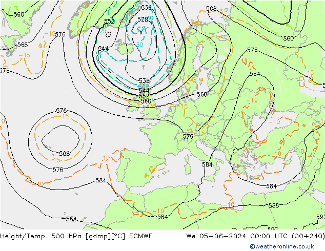 Height/Temp. 500 hPa ECMWF St 05.06.2024 00 UTC