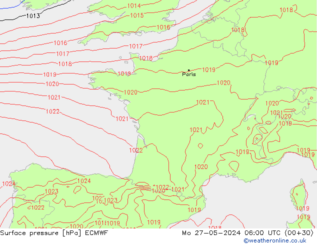 pressão do solo ECMWF Seg 27.05.2024 06 UTC