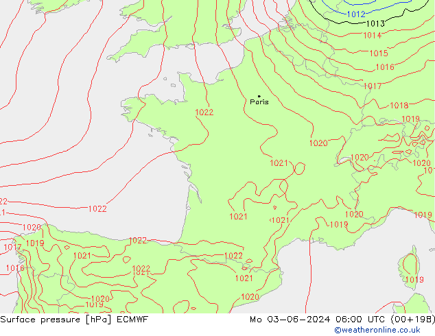 pressão do solo ECMWF Seg 03.06.2024 06 UTC