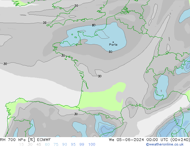 RH 700 hPa ECMWF Mi 05.06.2024 00 UTC