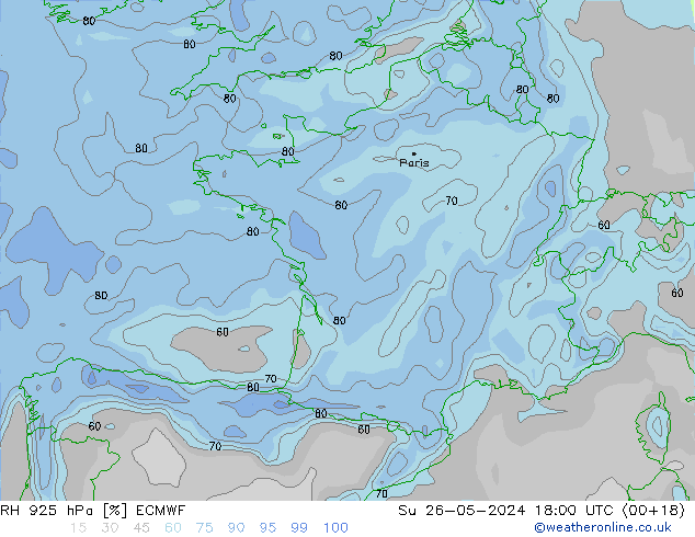 RH 925 hPa ECMWF Su 26.05.2024 18 UTC