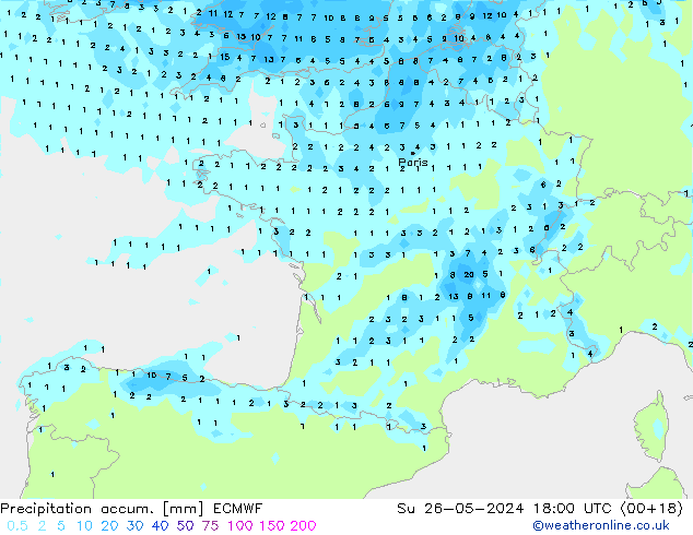 Precipitation accum. ECMWF Su 26.05.2024 18 UTC