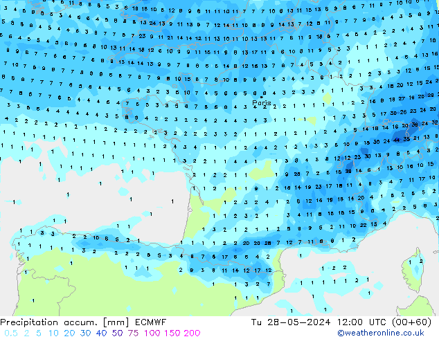 Precipitation accum. ECMWF Ter 28.05.2024 12 UTC