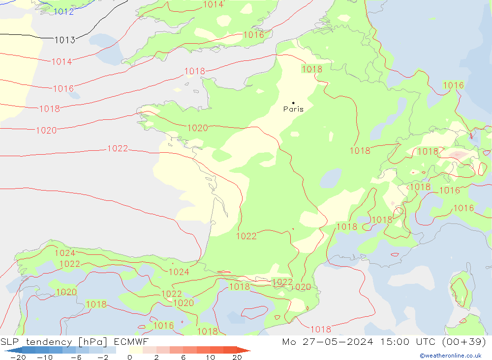 Tendance de pression  ECMWF lun 27.05.2024 15 UTC