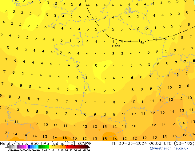 Géop./Temp. 850 hPa ECMWF jeu 30.05.2024 06 UTC