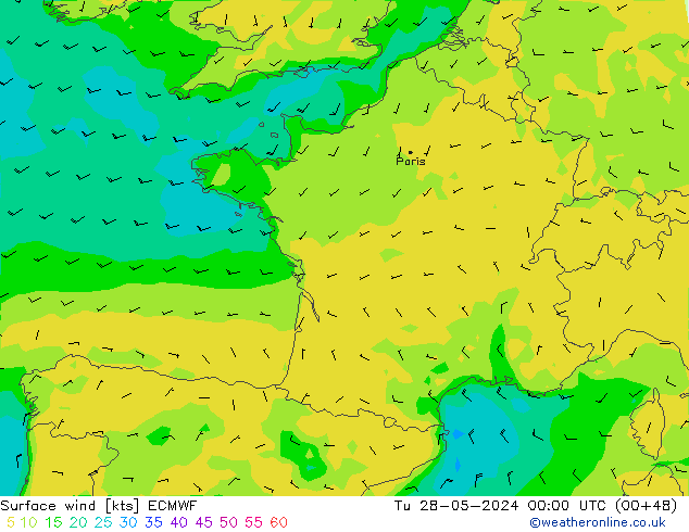 Vento 10 m ECMWF Ter 28.05.2024 00 UTC