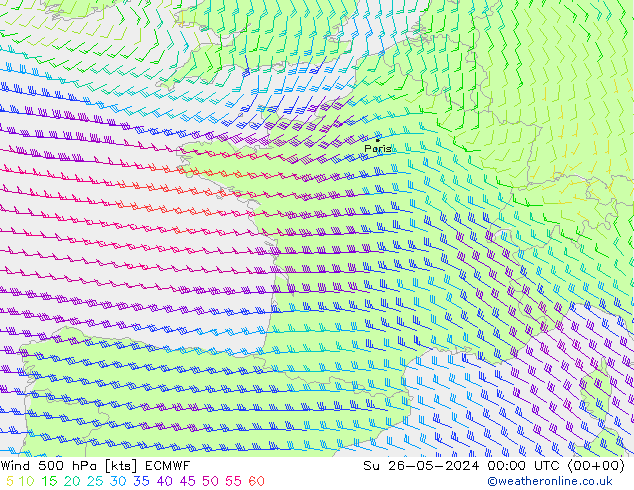 Wind 500 hPa ECMWF Ne 26.05.2024 00 UTC