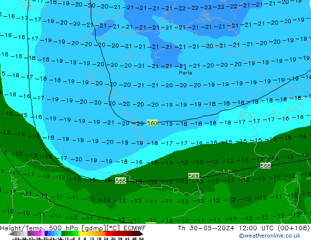 Géop./Temp. 500 hPa ECMWF jeu 30.05.2024 12 UTC