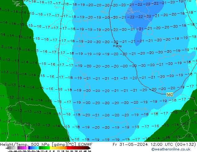 Z500/Rain (+SLP)/Z850 ECMWF Fr 31.05.2024 12 UTC