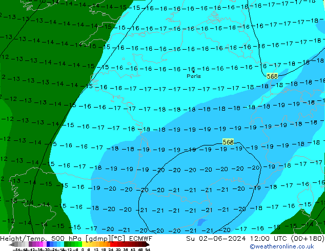 Z500/Rain (+SLP)/Z850 ECMWF Вс 02.06.2024 12 UTC