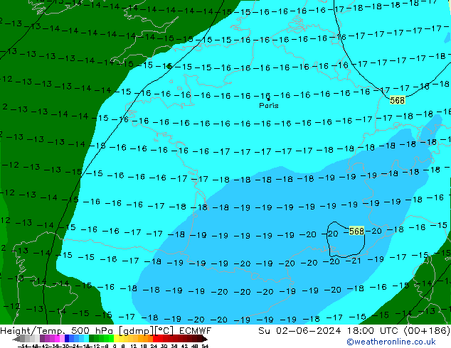 Z500/Regen(+SLP)/Z850 ECMWF zo 02.06.2024 18 UTC