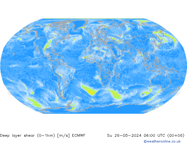 Deep layer shear (0-1km) ECMWF So 26.05.2024 06 UTC