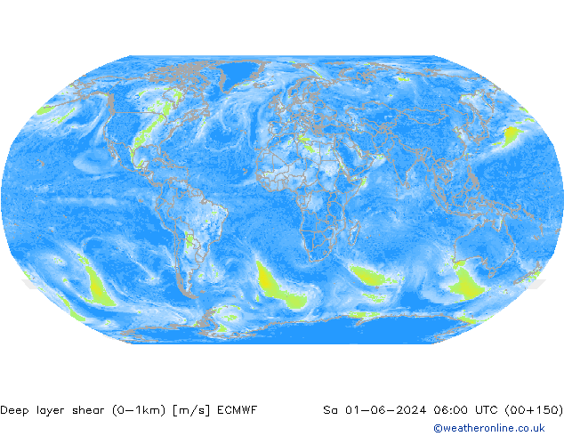 Deep layer shear (0-1km) ECMWF Cts 01.06.2024 06 UTC