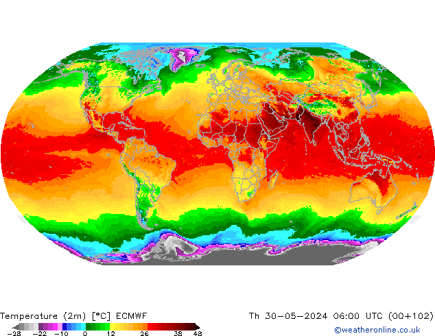 Temperature (2m) ECMWF Čt 30.05.2024 06 UTC