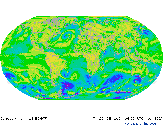 Prec 6h/Wind 10m/950 ECMWF Th 30.05.2024 06 UTC