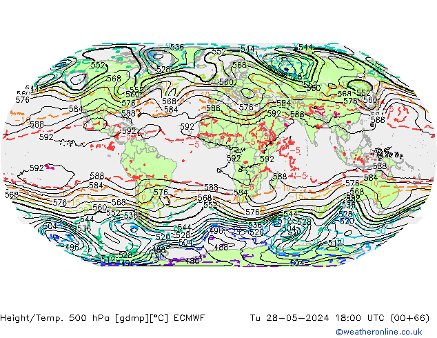 Z500/Rain (+SLP)/Z850 ECMWF Tu 28.05.2024 18 UTC