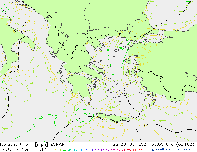 Isotachs (mph) ECMWF Вс 26.05.2024 03 UTC