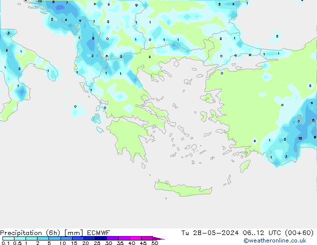 Precipitação (6h) ECMWF Ter 28.05.2024 12 UTC