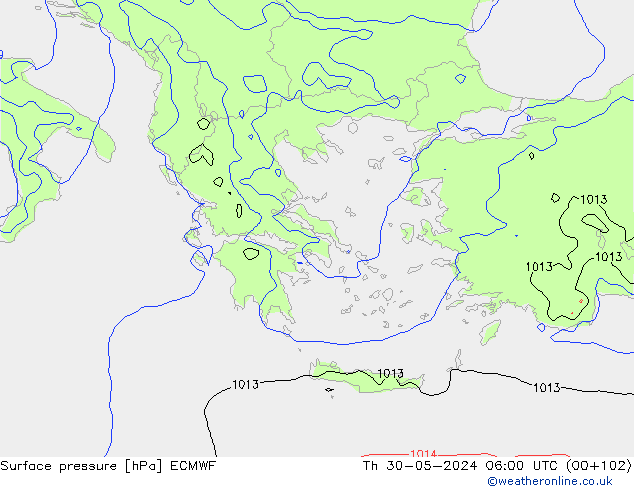 pressão do solo ECMWF Qui 30.05.2024 06 UTC