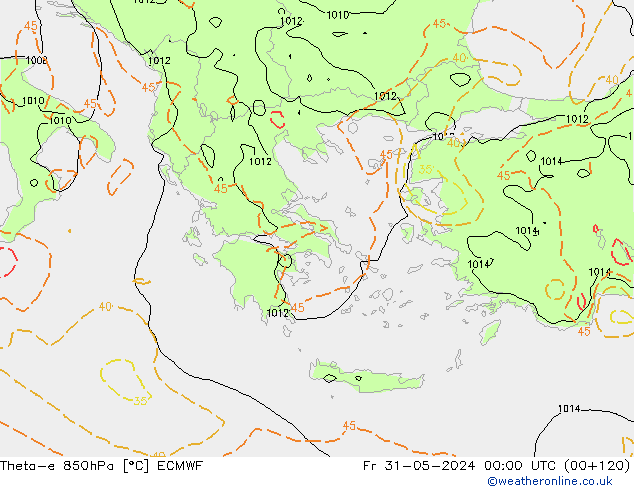 Theta-e 850hPa ECMWF Fr 31.05.2024 00 UTC