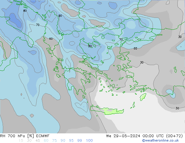 RH 700 hPa ECMWF Qua 29.05.2024 00 UTC