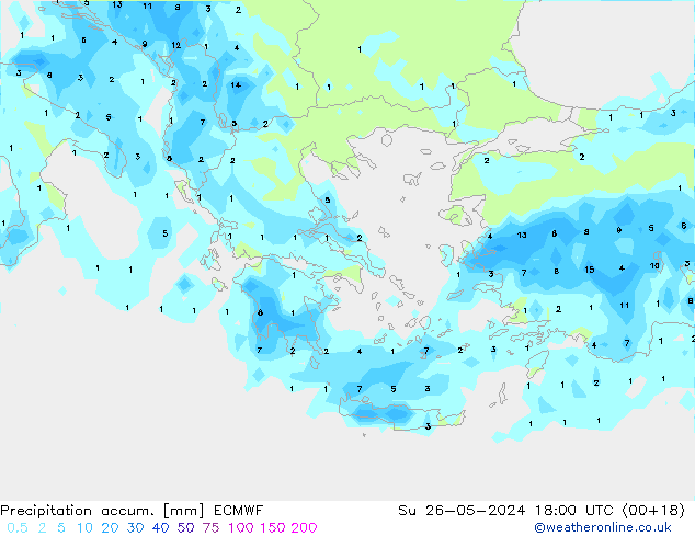 Toplam Yağış ECMWF Paz 26.05.2024 18 UTC