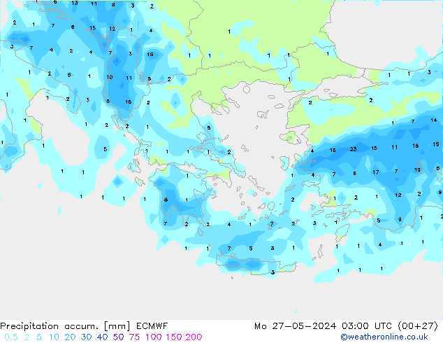 Precipitation accum. ECMWF lun 27.05.2024 03 UTC