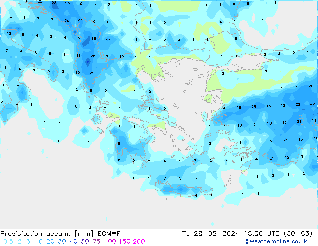Precipitation accum. ECMWF wto. 28.05.2024 15 UTC