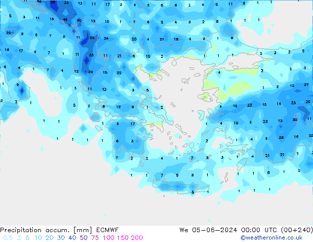 Precipitation accum. ECMWF mer 05.06.2024 00 UTC