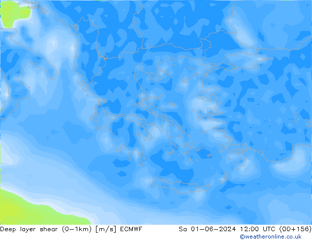 Deep layer shear (0-1km) ECMWF Sa 01.06.2024 12 UTC