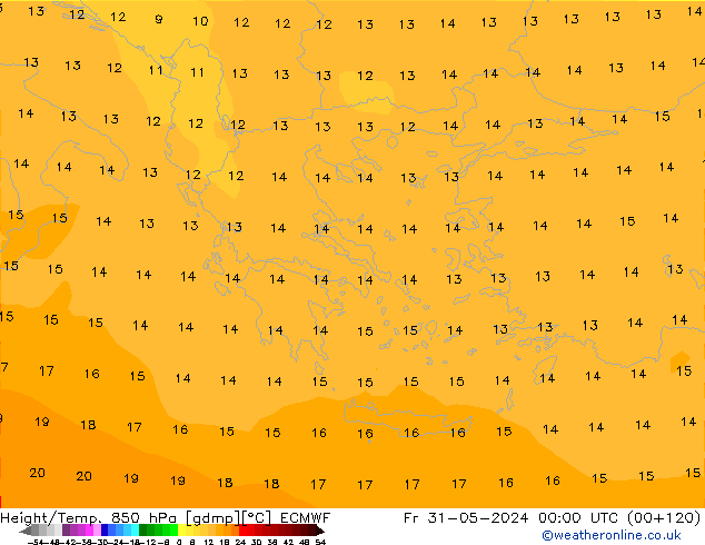 Géop./Temp. 850 hPa ECMWF ven 31.05.2024 00 UTC