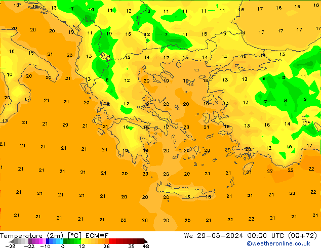 Temperature (2m) ECMWF We 29.05.2024 00 UTC