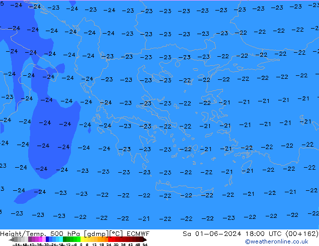 Height/Temp. 500 hPa ECMWF Sa 01.06.2024 18 UTC