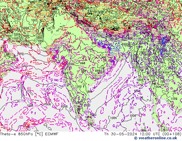 Theta-e 850hPa ECMWF Do 30.05.2024 12 UTC