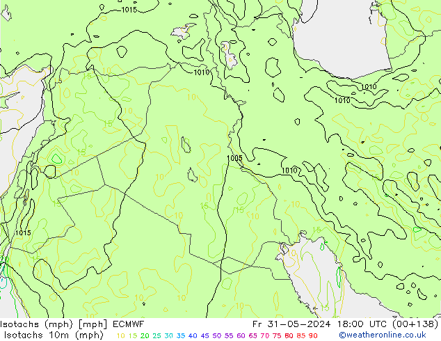 Isotachs (mph) ECMWF Pá 31.05.2024 18 UTC