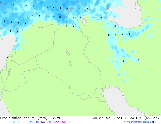 Précipitation accum. ECMWF lun 27.05.2024 12 UTC