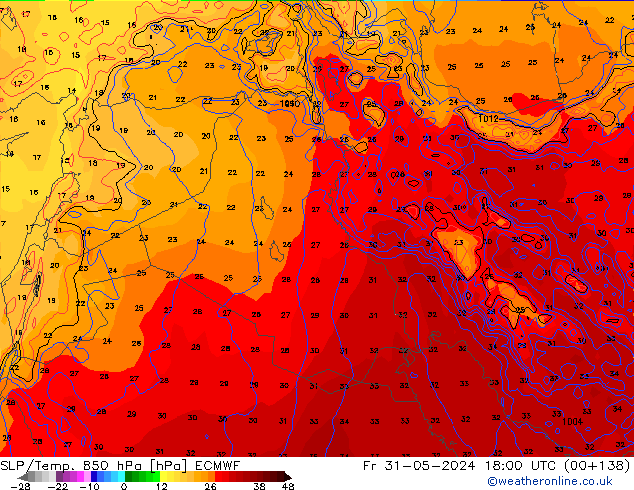 SLP/Temp. 850 hPa ECMWF Sex 31.05.2024 18 UTC