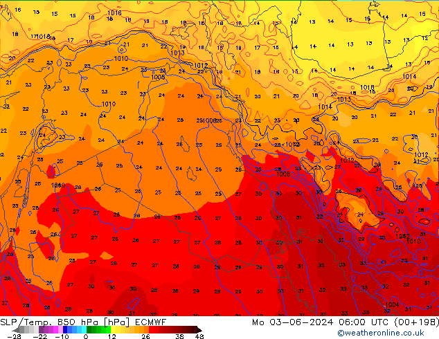 SLP/Temp. 850 hPa ECMWF lun 03.06.2024 06 UTC